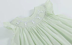 Honeydew Green Bunny Smocked
Bishop Dress