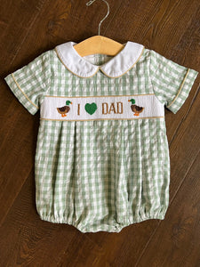 Baby Boy Hand Smocked I Love Dad Duck Bubble - Image #2