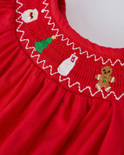 Load image into Gallery viewer, Christmas Gingerbread Embroidery Red Baby Girls Romper with Bow-Ships by 10/15
