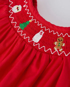 Christmas Gingerbread Embroidery Red Baby Girls Romper with Bow-Ships by 10/15