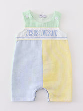 Load image into Gallery viewer, Easter seersucker Jesus loves me embroidery boy jonjon
