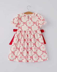 Preorder(10/19)Girls Valentine Dress with Heart Embroidery and Bowknot Design-Ships by 11/20
