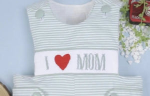 I Love Mom Hand Smocked Boy Shortalls-size chart attached with pictures - Image #2