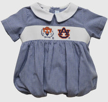 Load image into Gallery viewer, Auburn Tigers Smocked Navy Gingham Short Sleeve Boys Bubble - Image #1
