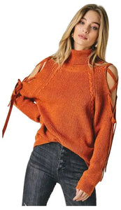 Solid Turtleneck Cutout Long Sleeve Sweater - Image #1