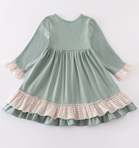 Sage valentine puppy heart embroidery girl dress