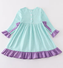 Load image into Gallery viewer, Green stripe princess embroidery girl dress
