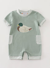 Load image into Gallery viewer, Green duck applique boy romper
