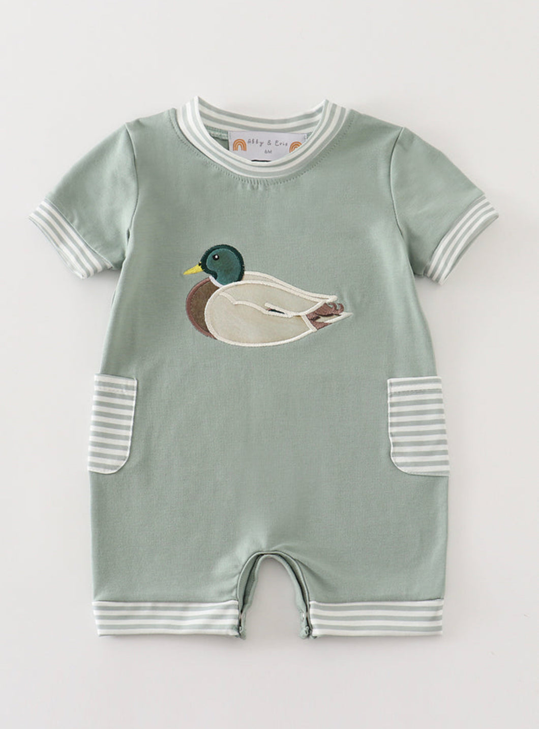 Green duck applique boy romper