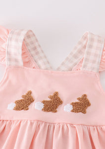 Pink easter bunny french knot girl set