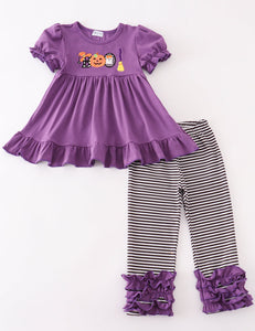 Purple halloween pumpkin BOO
applique girl set