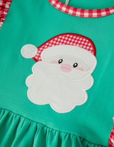 Christmas Cute Santa Applique Red Plaid Bow Girls Dress-Ships 10/20