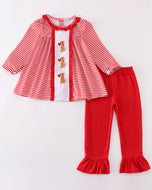 Red valentine puppy embroidery girl set