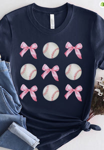 Game Day Baseball Pink Bows Graphic Tee