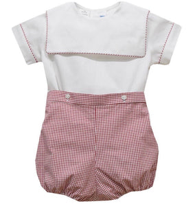 Red Check Seersucker Short Sleeve Boys Short Set