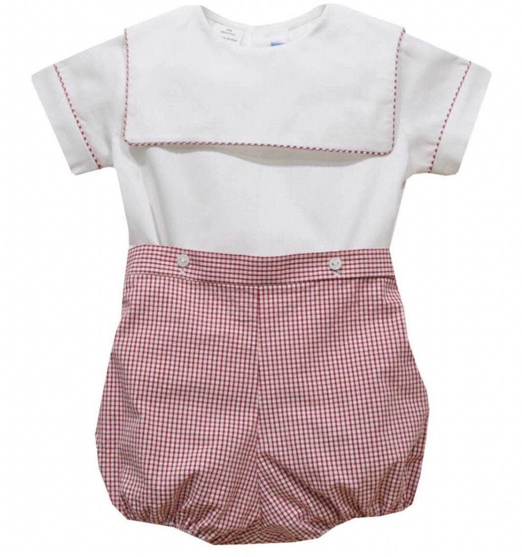 Red Check Seersucker Short Sleeve Boys Short Set