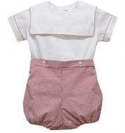 Red Check Seersucker Short Sleeve Boys Short Set