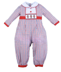 Red and Navy Windowpanel Smocked Boy Bubble