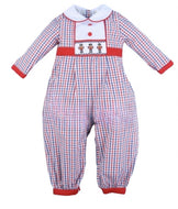 Red and Navy Windowpanel Smocked Boy Bubble