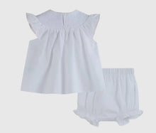 Load image into Gallery viewer, White Baby Sister Smocked Dress and Bloomer Set - Image #3
