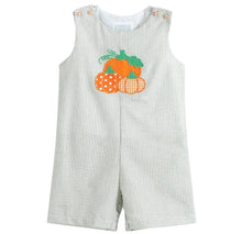 Load image into Gallery viewer, Green Seersucker Pumpkin Shortalls - Image #1
