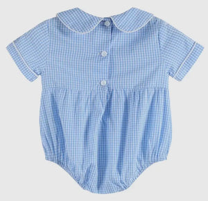 Light Blue Baby Brother Smocked Collared Romper - Image #2