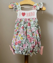 Load image into Gallery viewer, I love Mom Floral Hand Smocked Girl Bubble - Image #5
