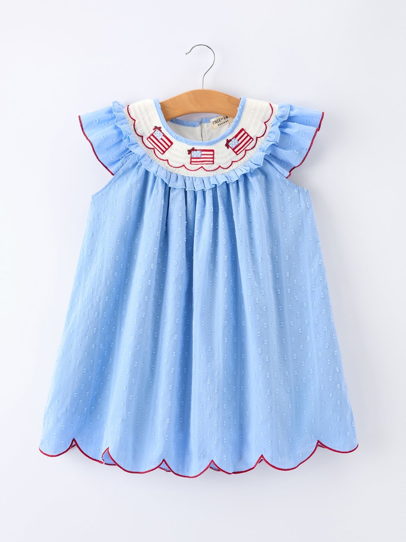 4th of July American Flag Girls Dress Ruffle Collar Scallop Hem - Abbies Place