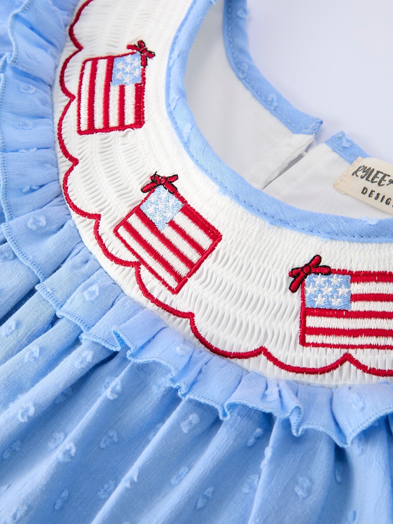 4th of July American Flag Girls Dress Ruffle Collar Scallop Hem - Abbies Place