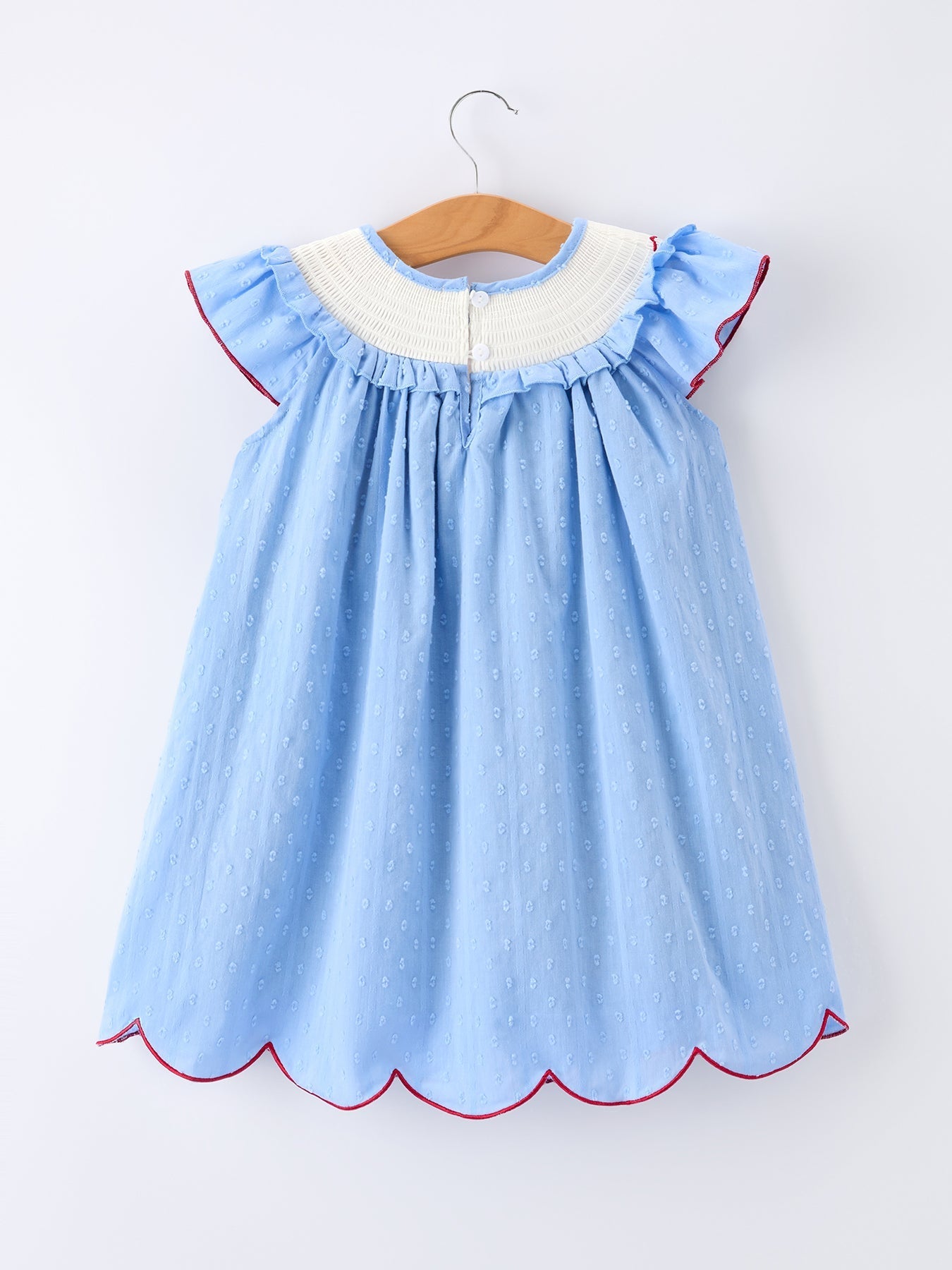 4th of July American Flag Girls Dress Ruffle Collar Scallop Hem - Abbies Place