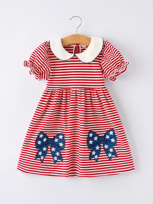 4th of july Bow Applique Striped Dress - Abbies Place