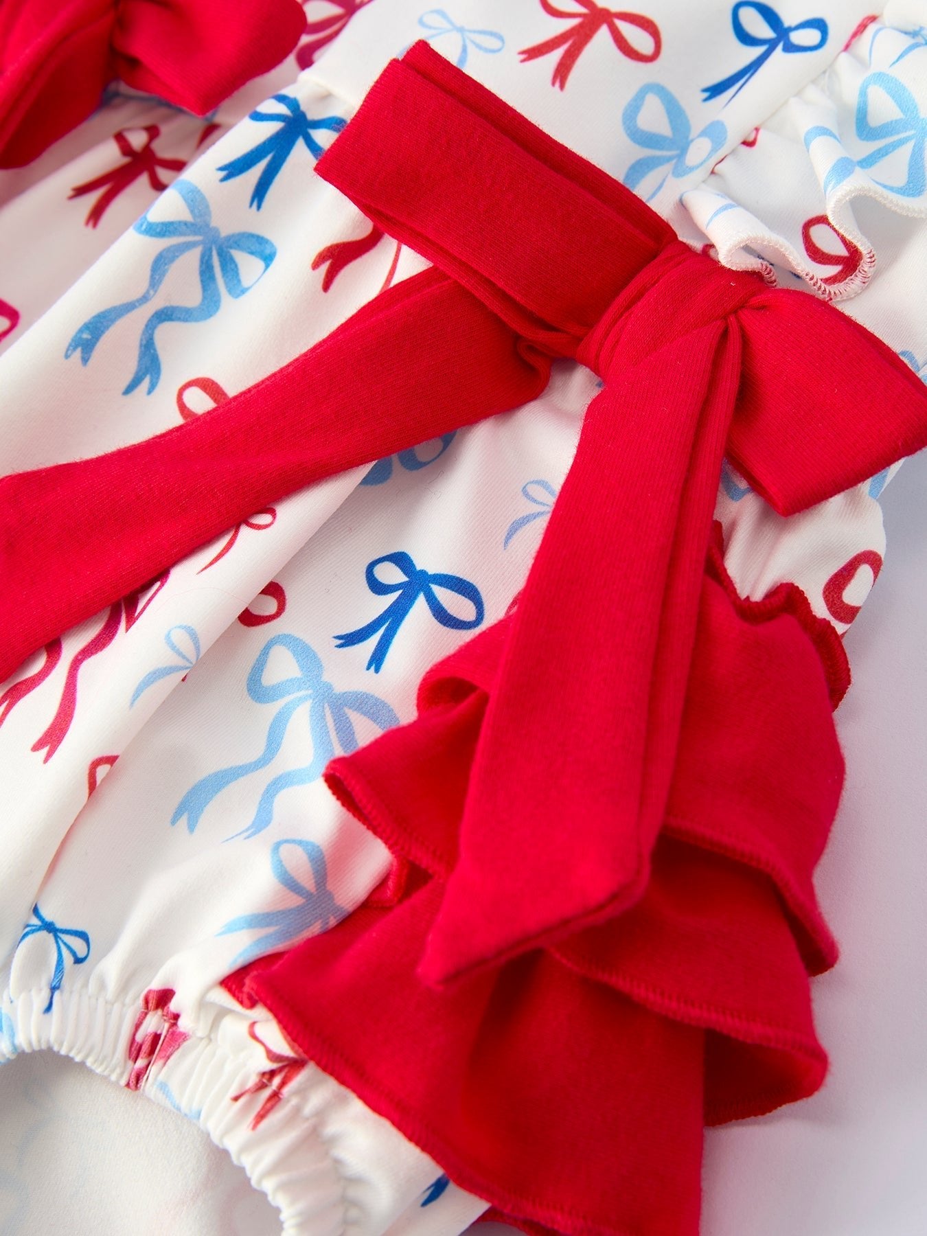 4th of july Bow Print Baby Girl Romper With Ruffle Details - Abbies Place