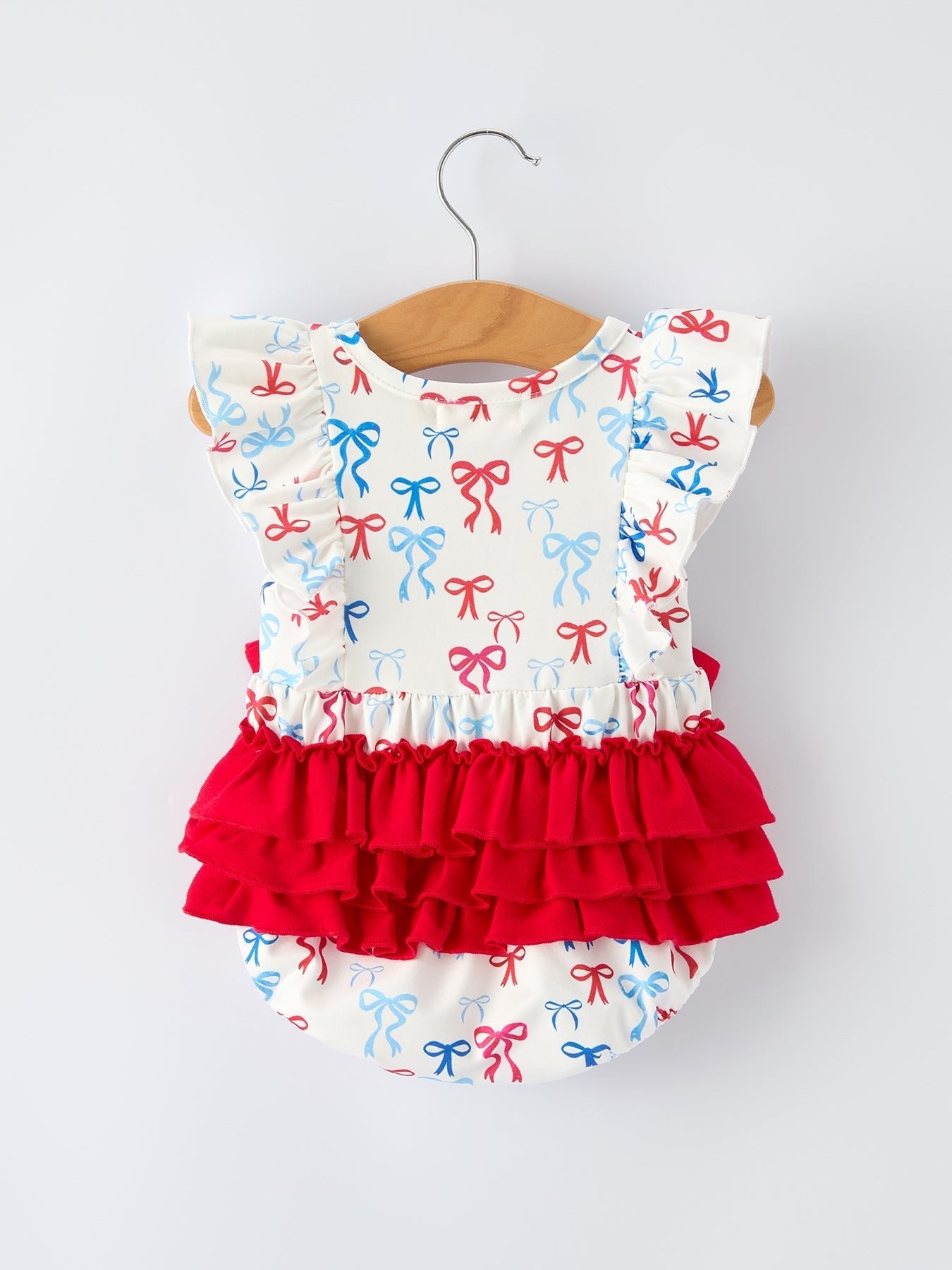4th of july Bow Print Baby Girl Romper With Ruffle Details - Abbies Place