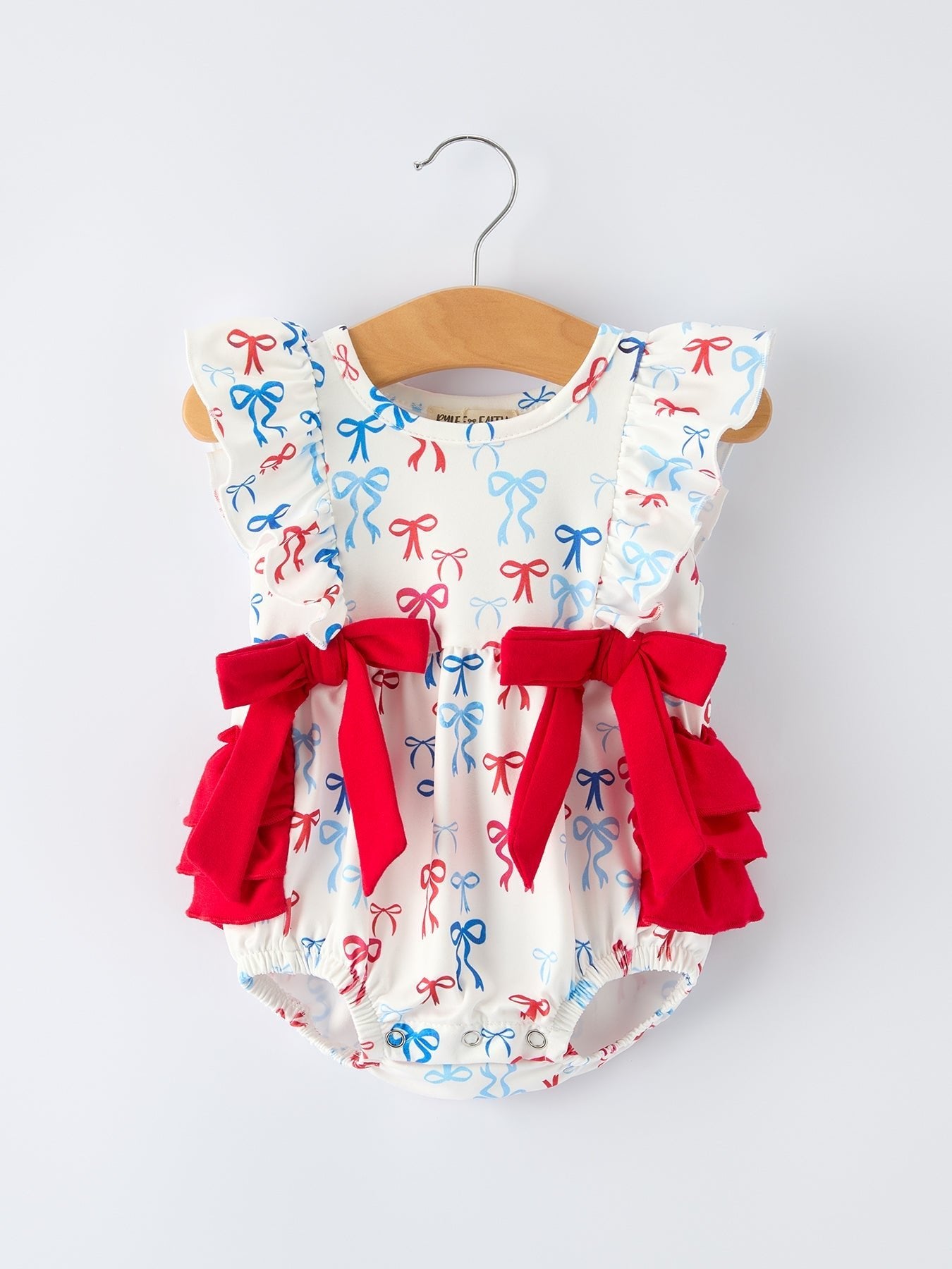 4th of july Bow Print Baby Girl Romper With Ruffle Details - Abbies Place