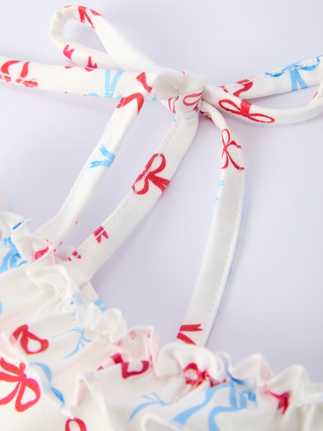 4th of july Bow Print Girls Dress One Shoulder Ruffle - Abbies Place