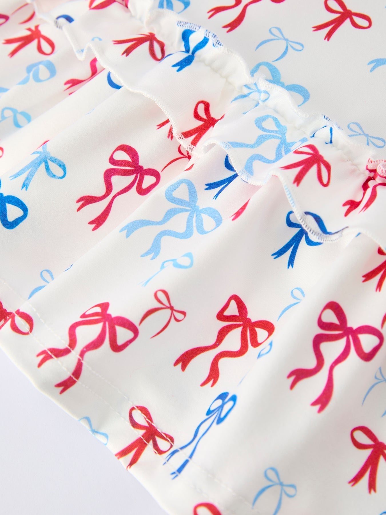 4th of july Bow Print Girls Dress One Shoulder Ruffle - Abbies Place