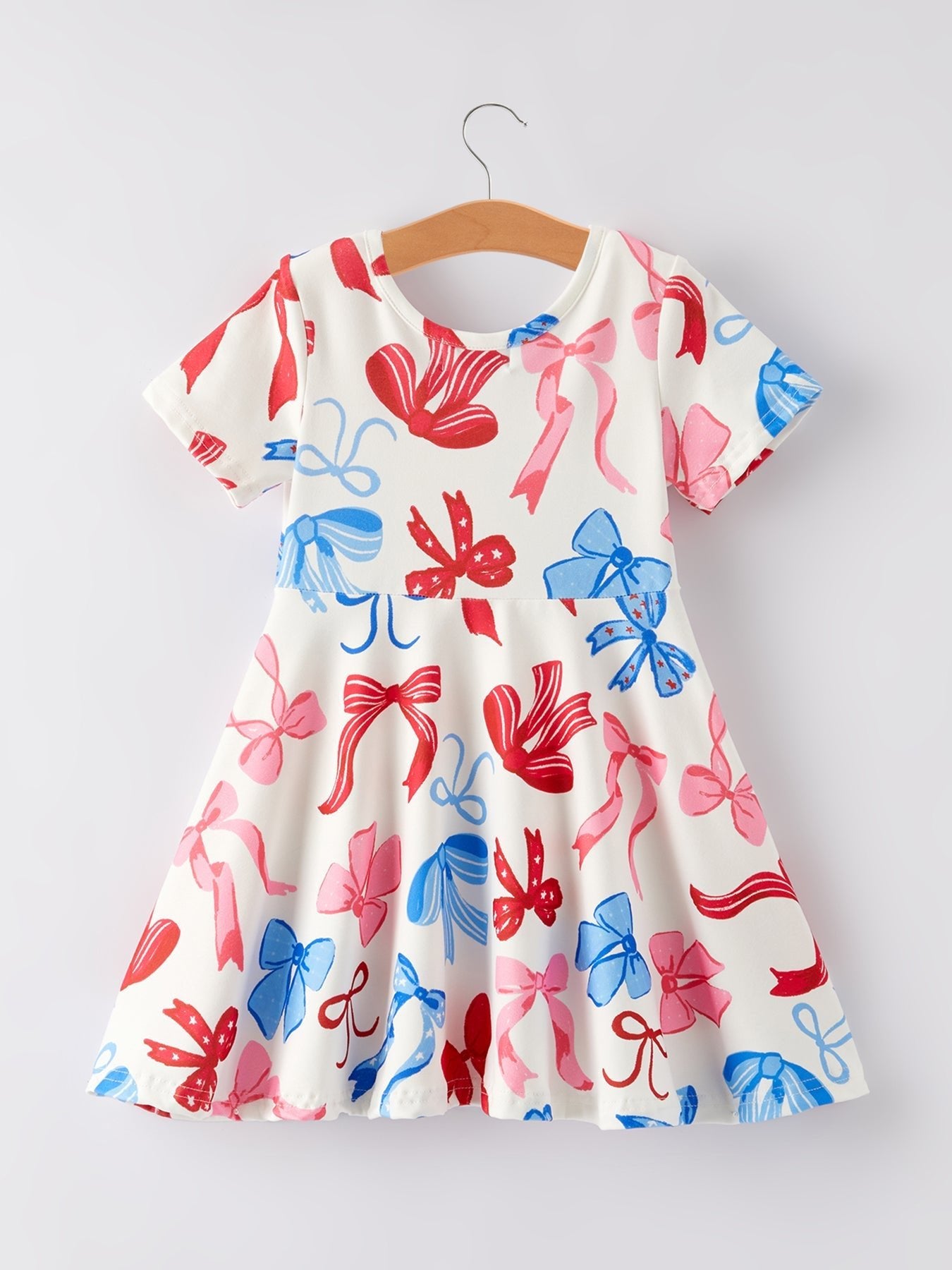4th of july Color Bow Printed Short Sleeves Dress - Abbies Place