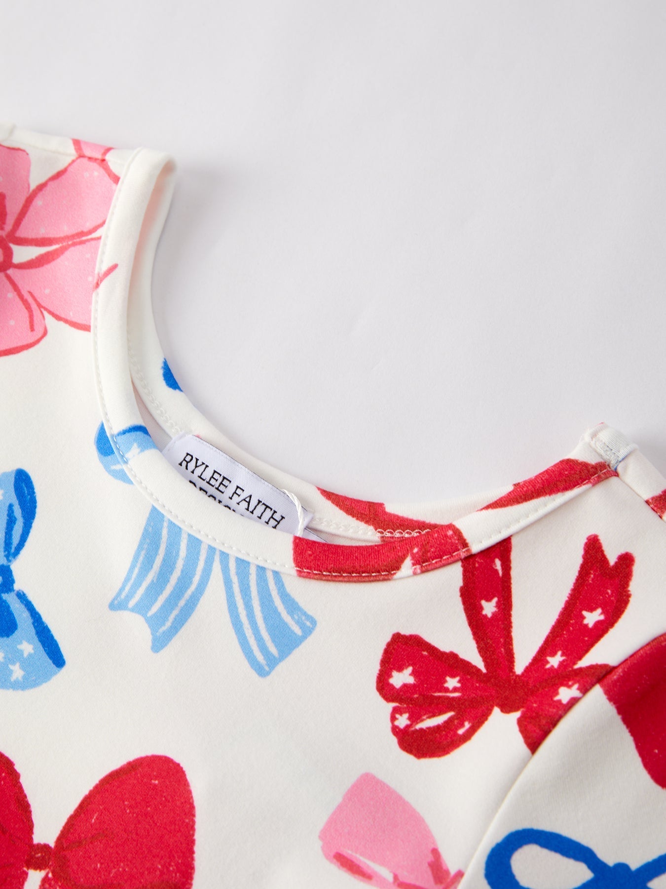 4th of july Color Bow Printed Short Sleeves Dress - Abbies Place