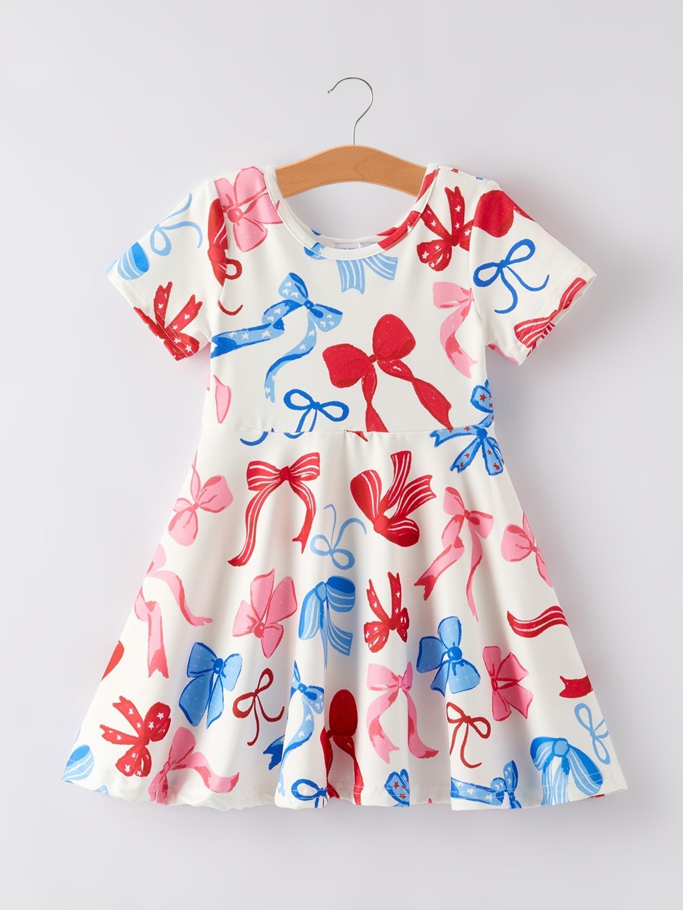 4th of july Color Bow Printed Short Sleeves Dress - Abbies Place