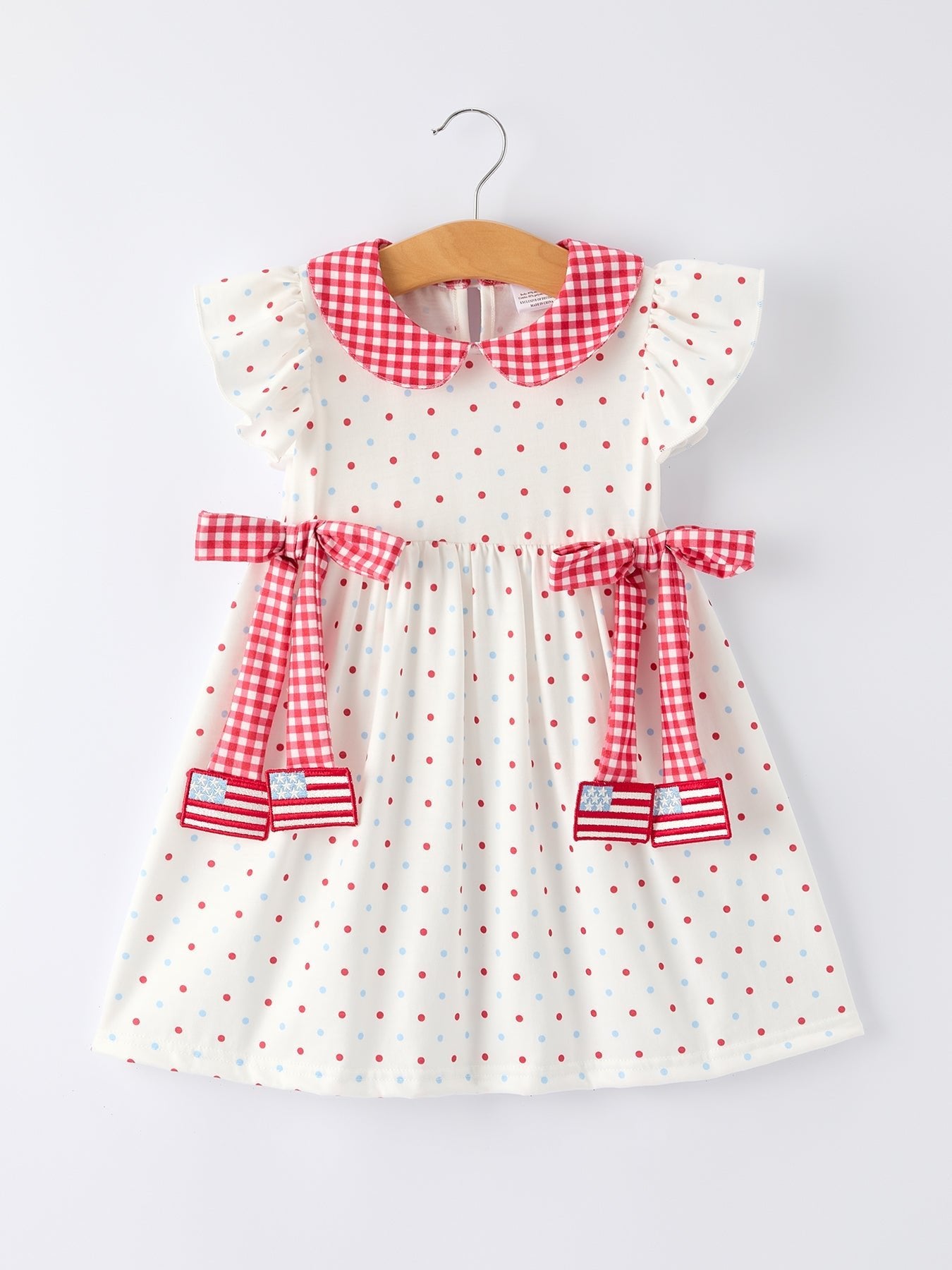4th of July Dot Girls Dress Bow Ruffle Peter Pan Collar - Abbies Place