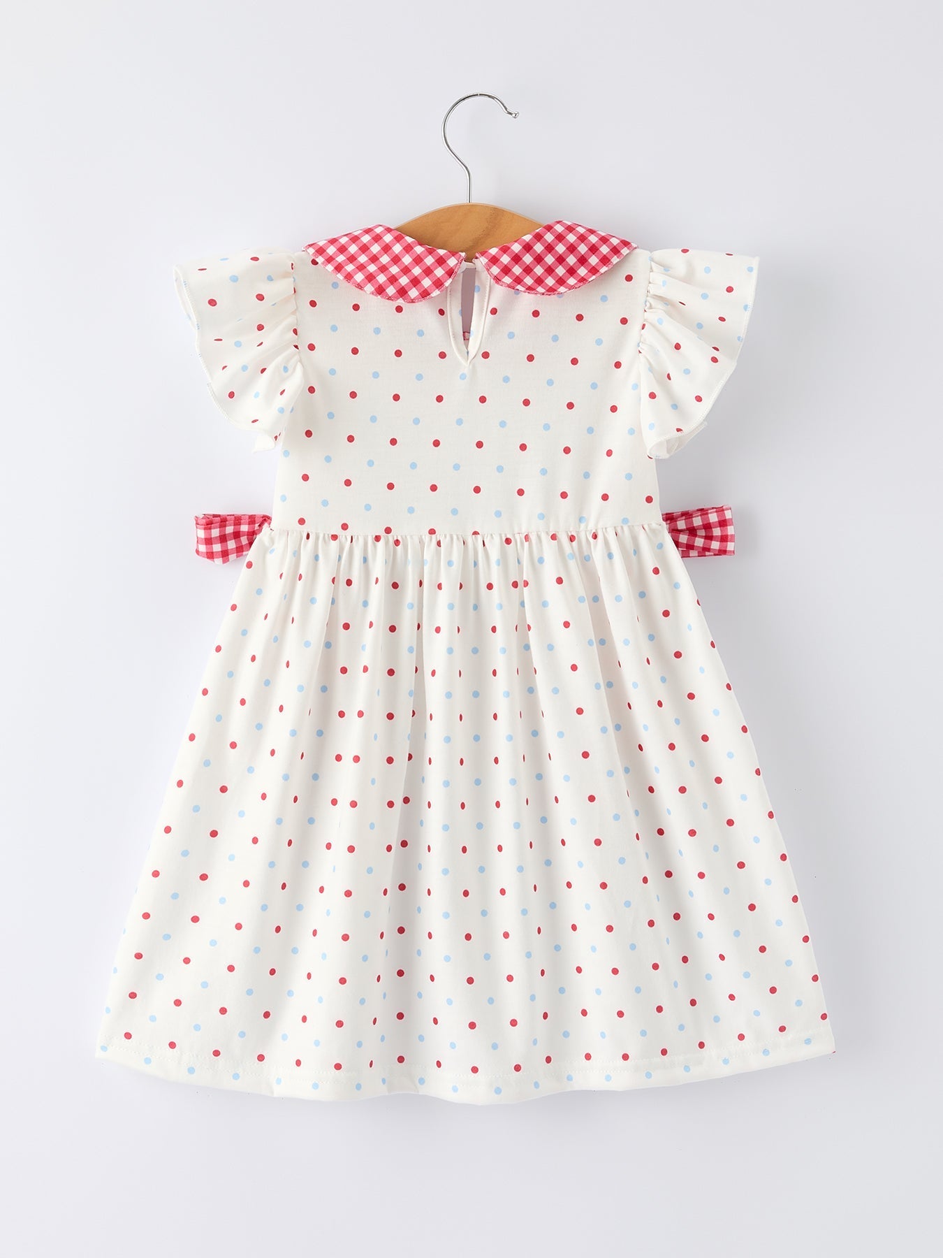 4th of July Dot Girls Dress Bow Ruffle Peter Pan Collar - Abbies Place