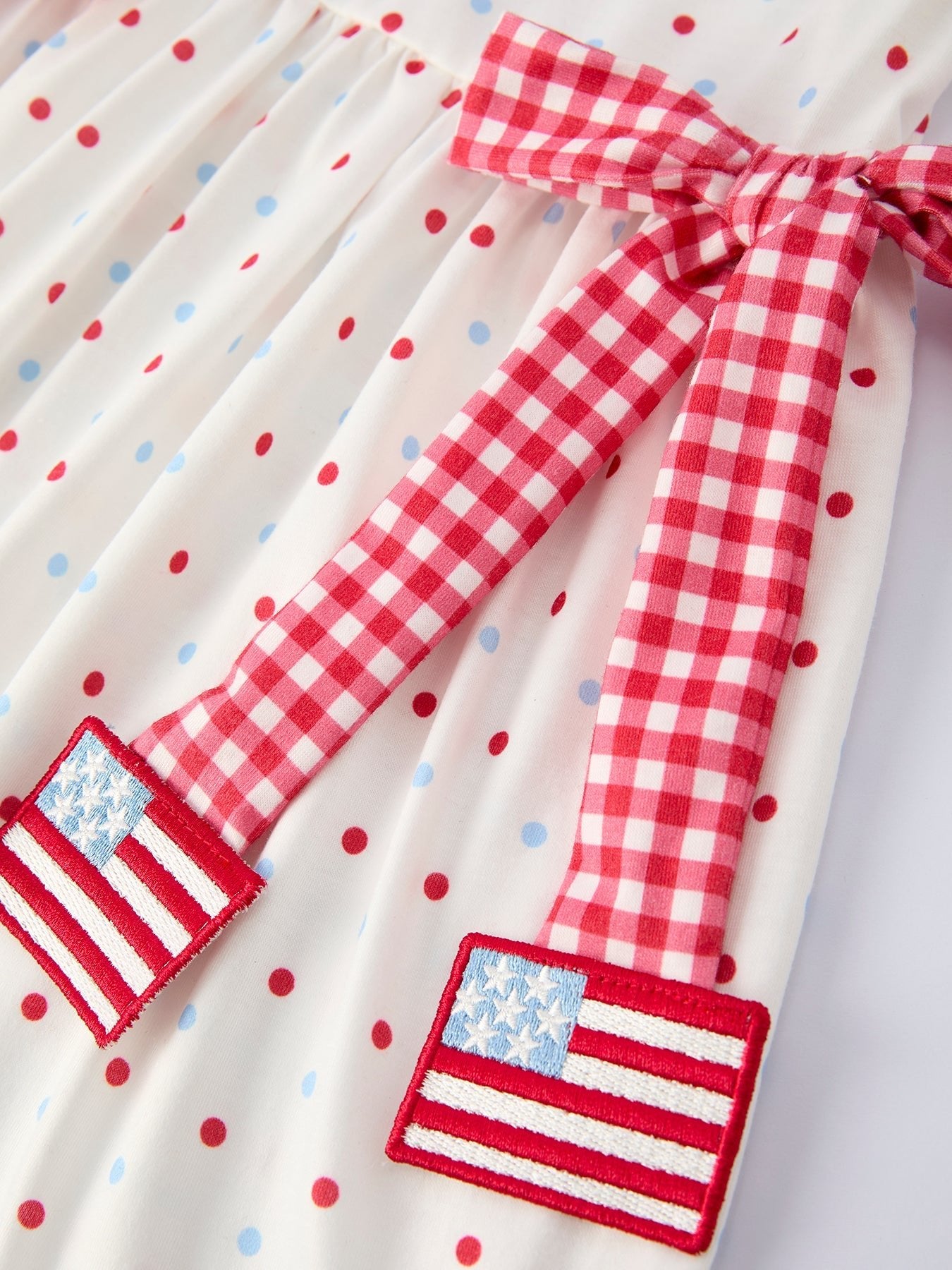 4th of July Dot Girls Dress Bow Ruffle Peter Pan Collar - Abbies Place