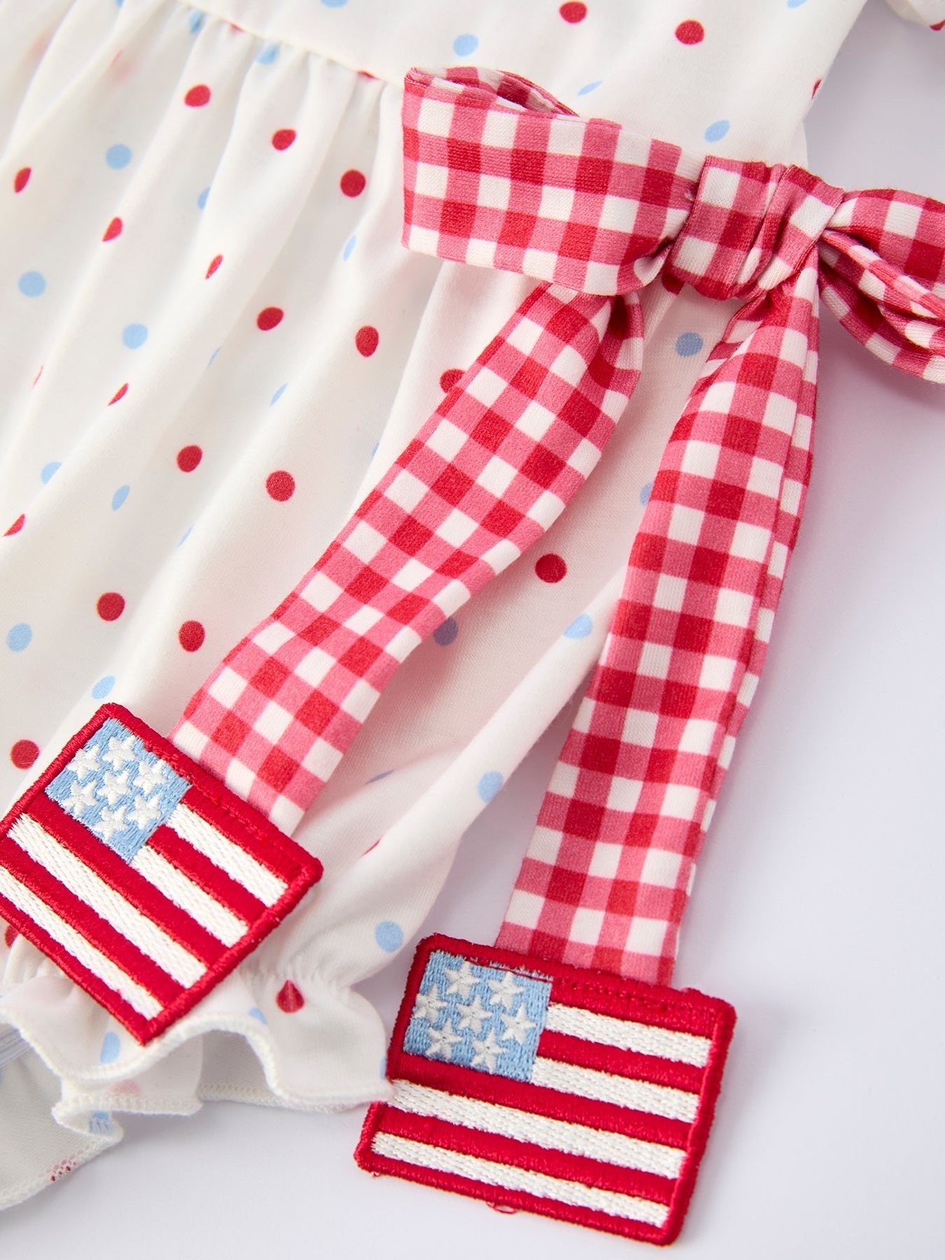 4th of July Dot Girls Romper Bow Ruffle Peter Pan Collar - Abbies Place