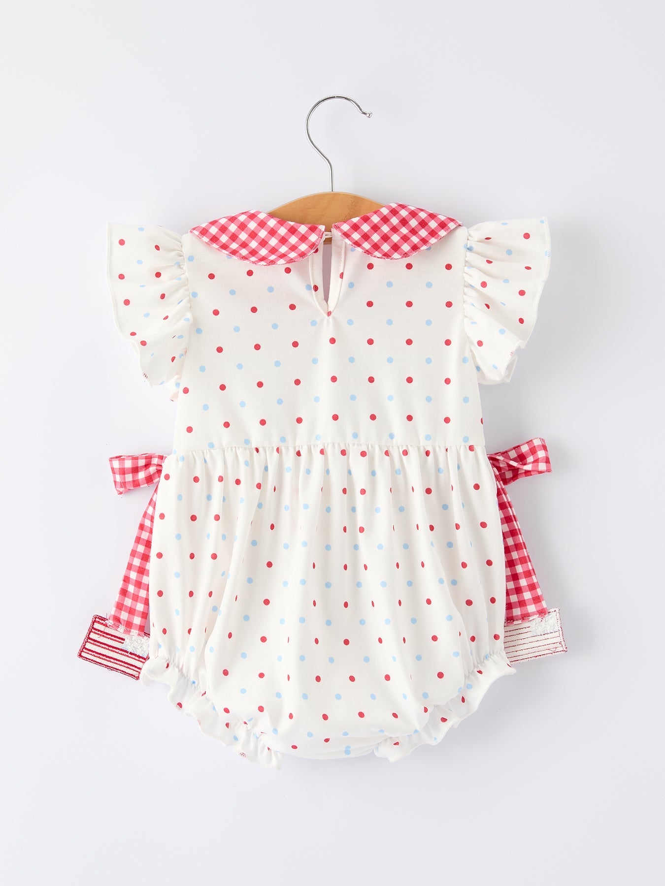 4th of July Dot Girls Romper Bow Ruffle Peter Pan Collar - Abbies Place