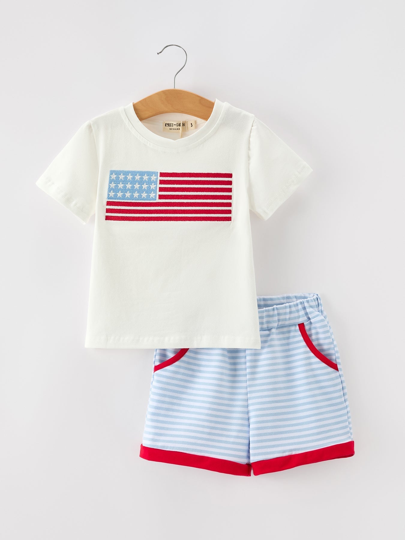 4th of July Flag Applique Boy Top and Shorts Set - Abbies Place