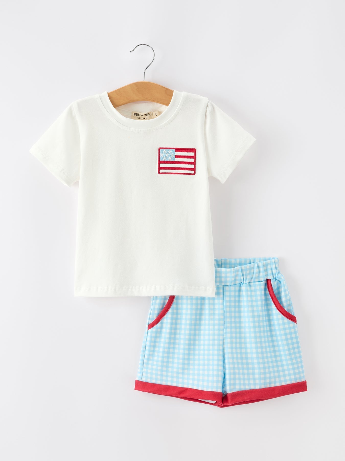 4th of July Flag Boys Set Plaid Shorts T Shirt Outfit - Abbies Place