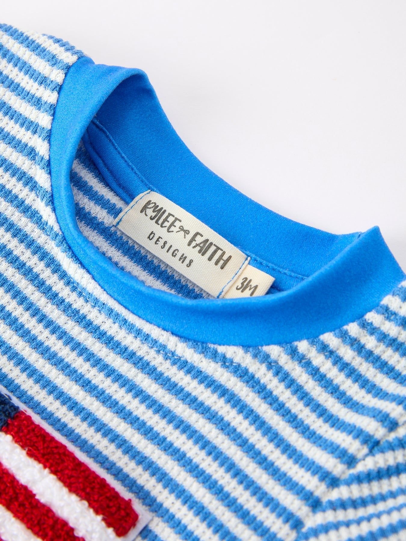 4th of July Flag Chenille Baby Boy Romper Blue Stripe - Abbies Place