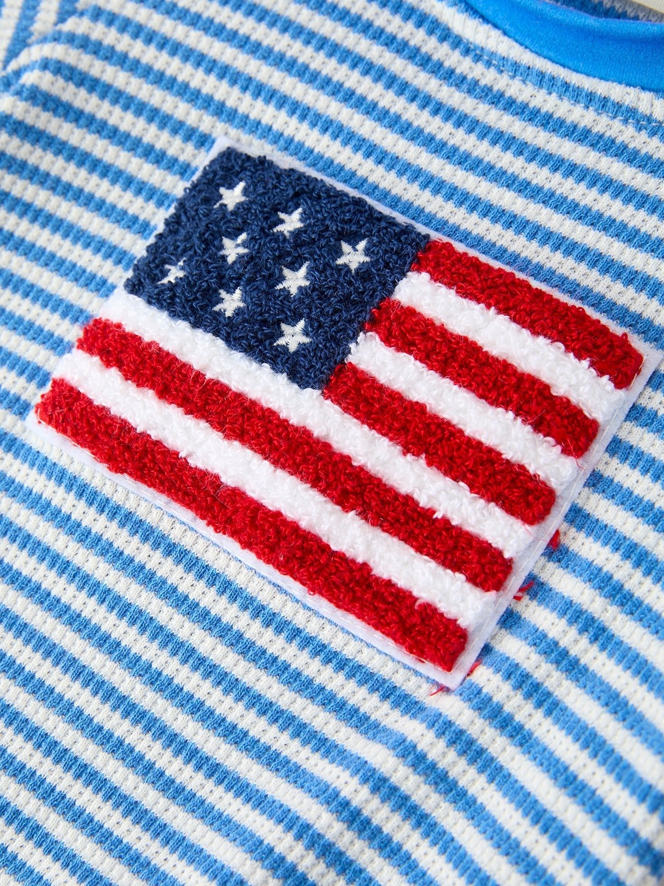 4th of July Flag Chenille Baby Boy Romper Blue Stripe - Abbies Place