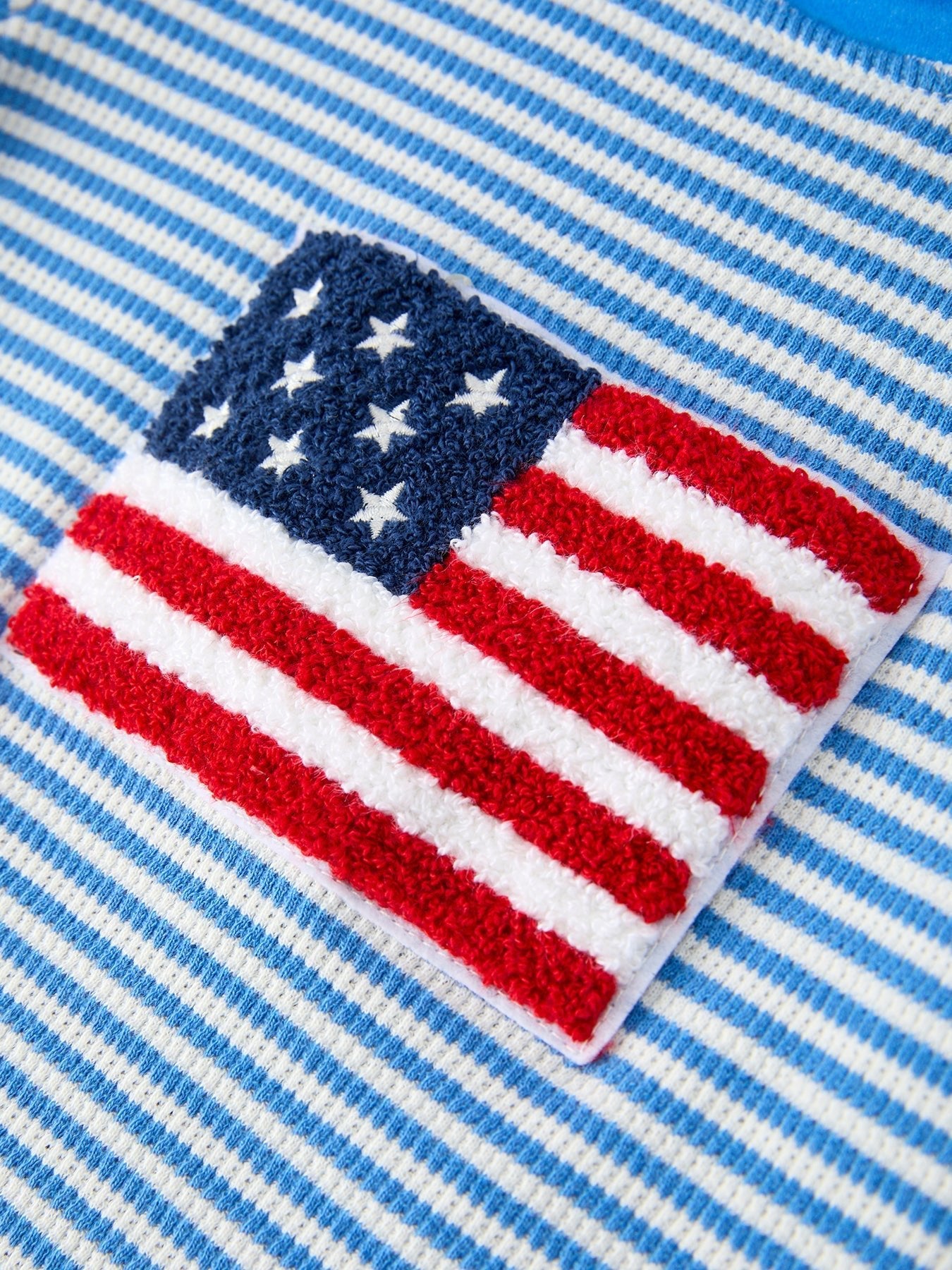 4th of July Flag Chenille Boys Set Blue Stripe Shorts - Abbies Place