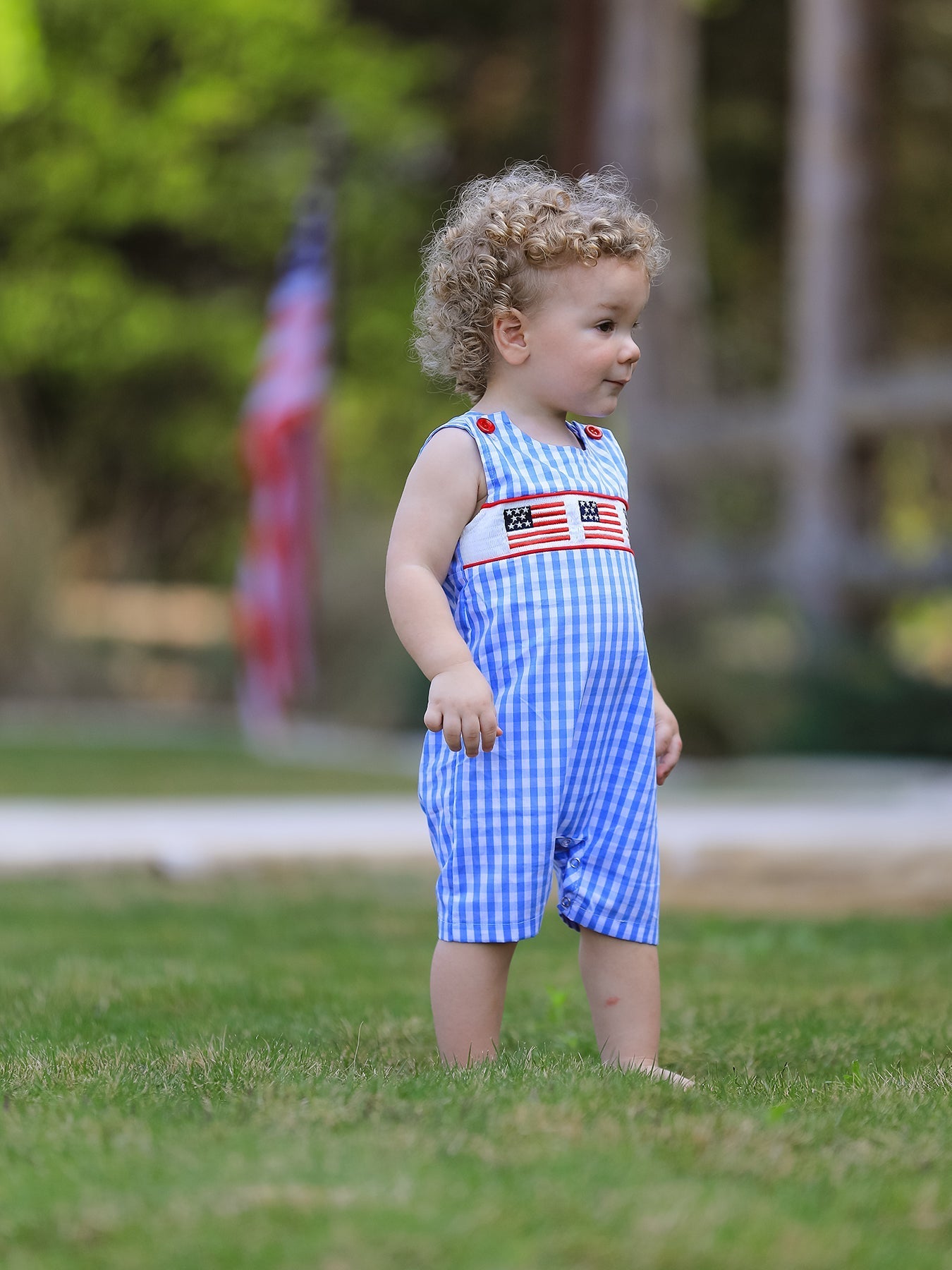 4th of july Flag Embroidery Smocking Boys Romper - Abbies Place